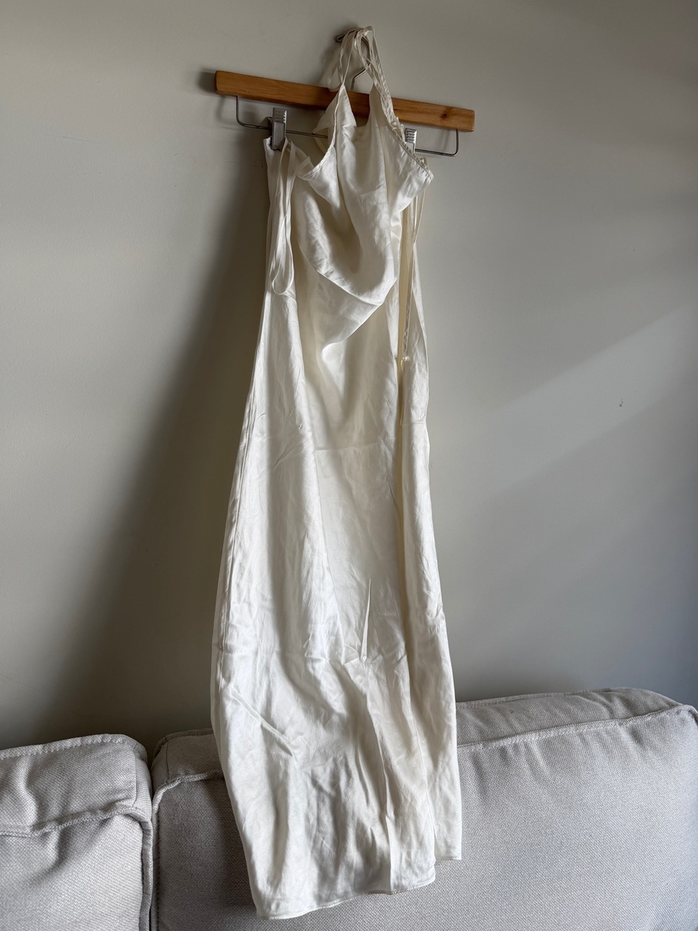 Aritzia Cream Satin Halter Maxi Dress